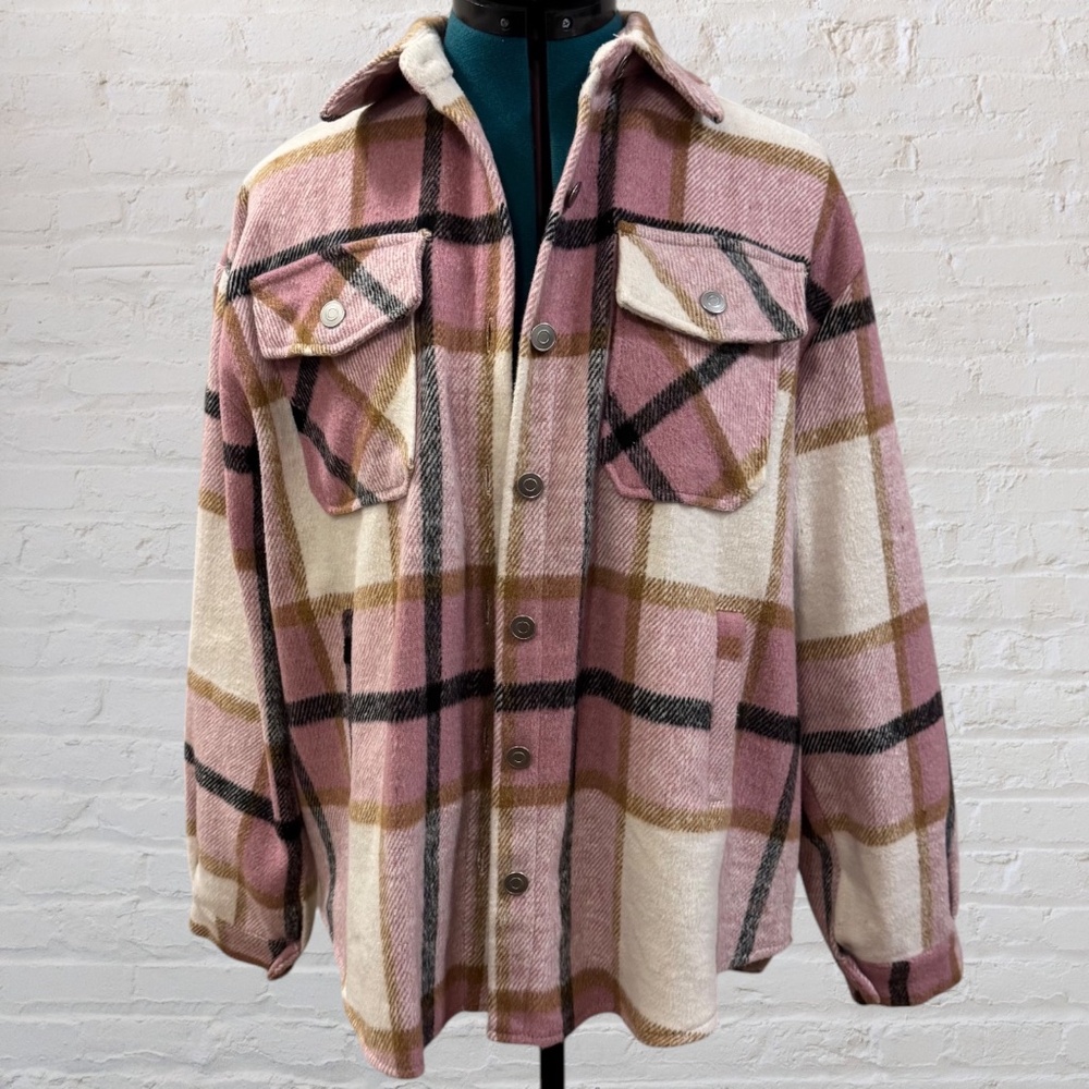 UANEO | Women's Plaid Shacket Button-Down Wool Blend Flannel Shirt Jacket - Size
